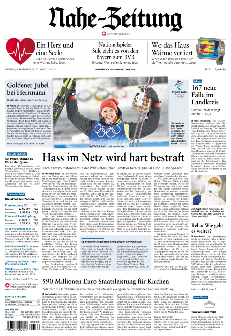 Nahe-Zeitung vom Dienstag, 08.02.2022