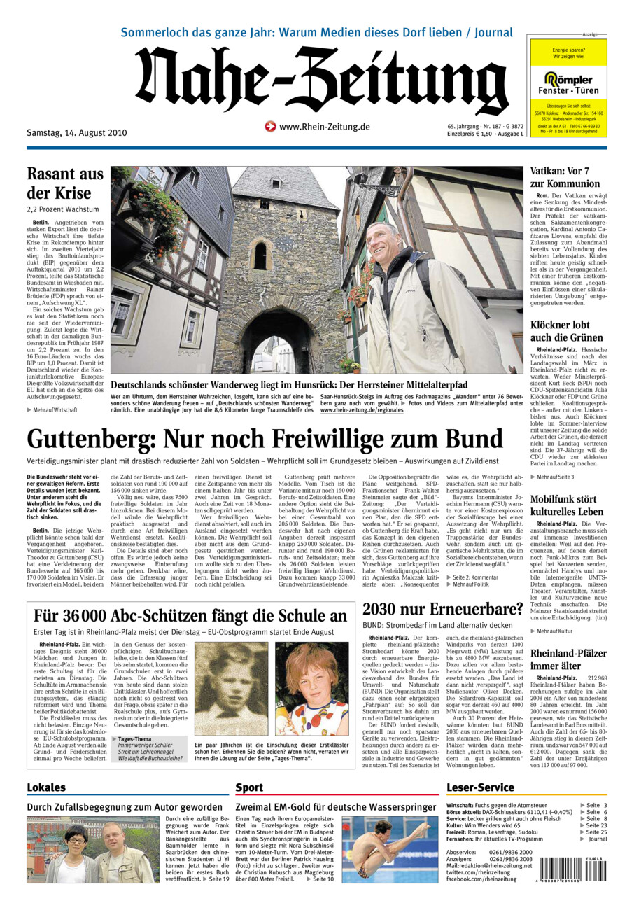 Nahe-Zeitung vom Samstag, 14.08.2010