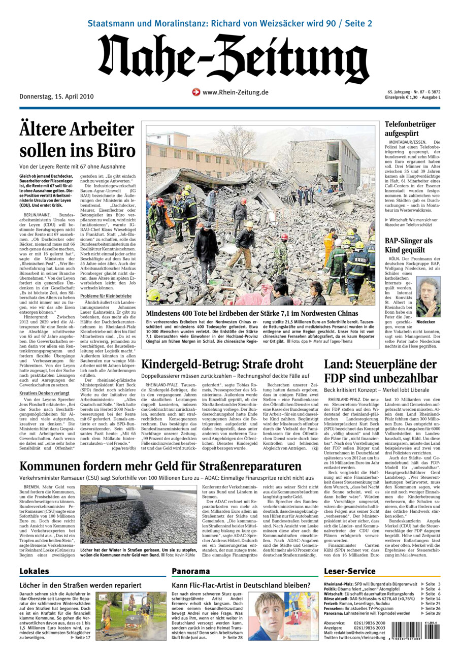Nahe-Zeitung vom Donnerstag, 15.04.2010
