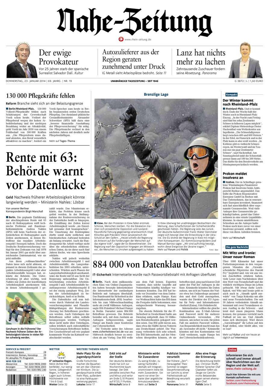 Nahe-Zeitung vom Donnerstag, 23.01.2014