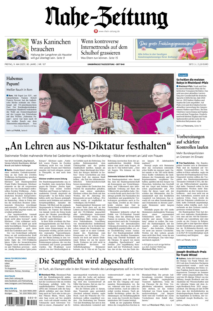 Nahe-Zeitung vom Freitag, 09.05.2025