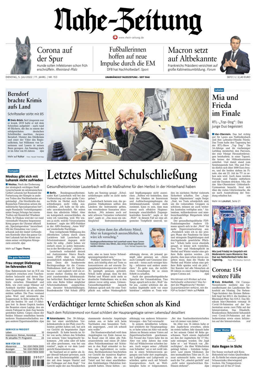 Nahe-Zeitung vom Dienstag, 05.07.2022