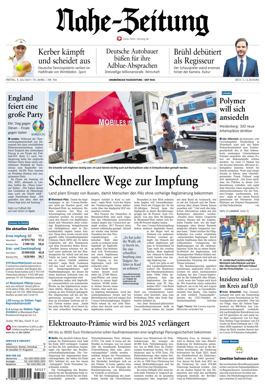 Nahe-Zeitung vom Freitag, 09.07.2021