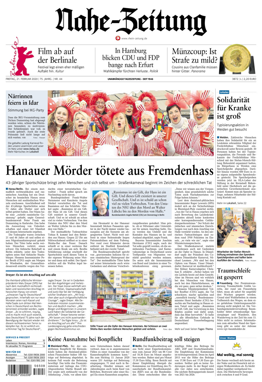 Nahe-Zeitung vom Freitag, 21.02.2020