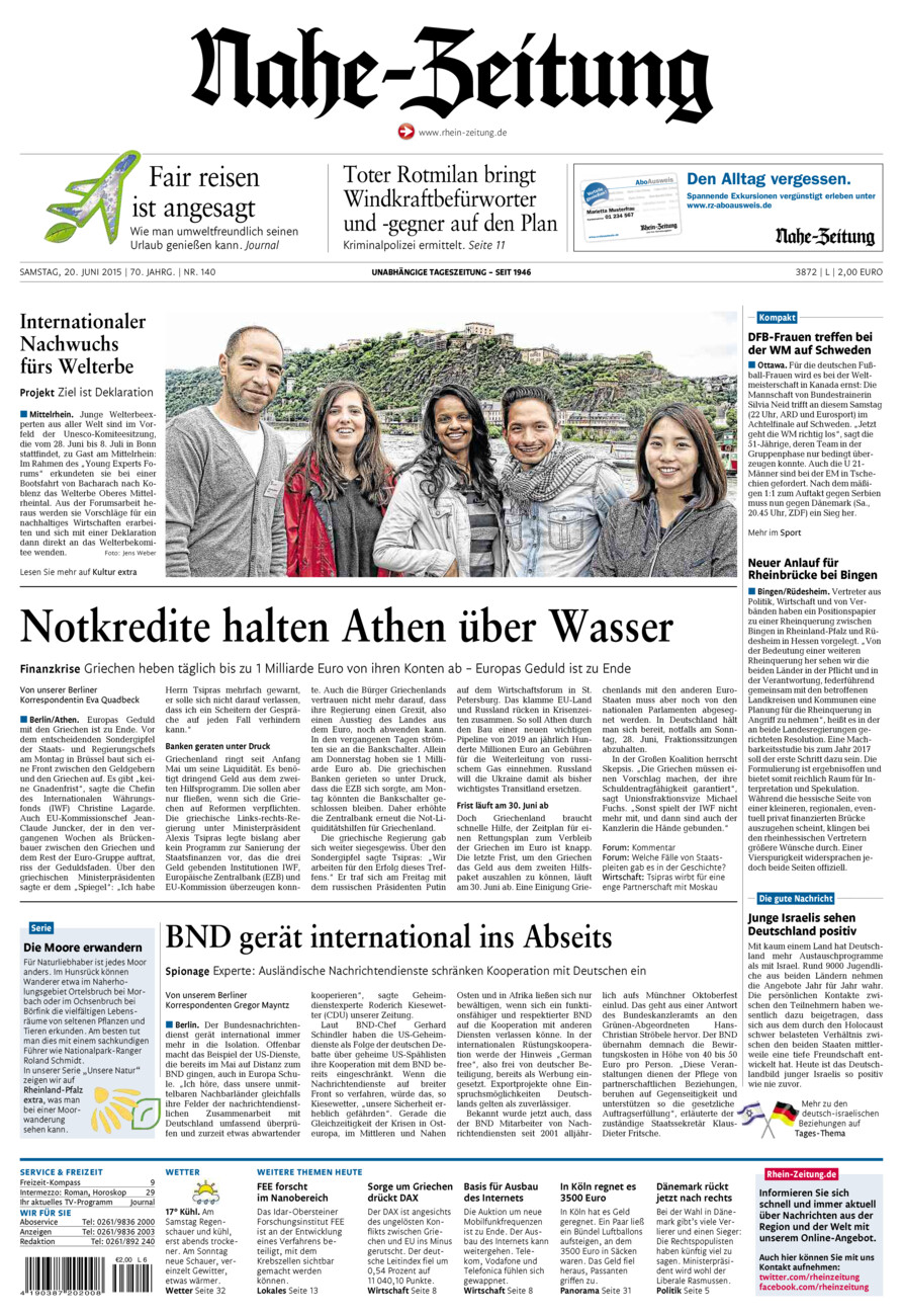 Nahe-Zeitung vom Samstag, 20.06.2015