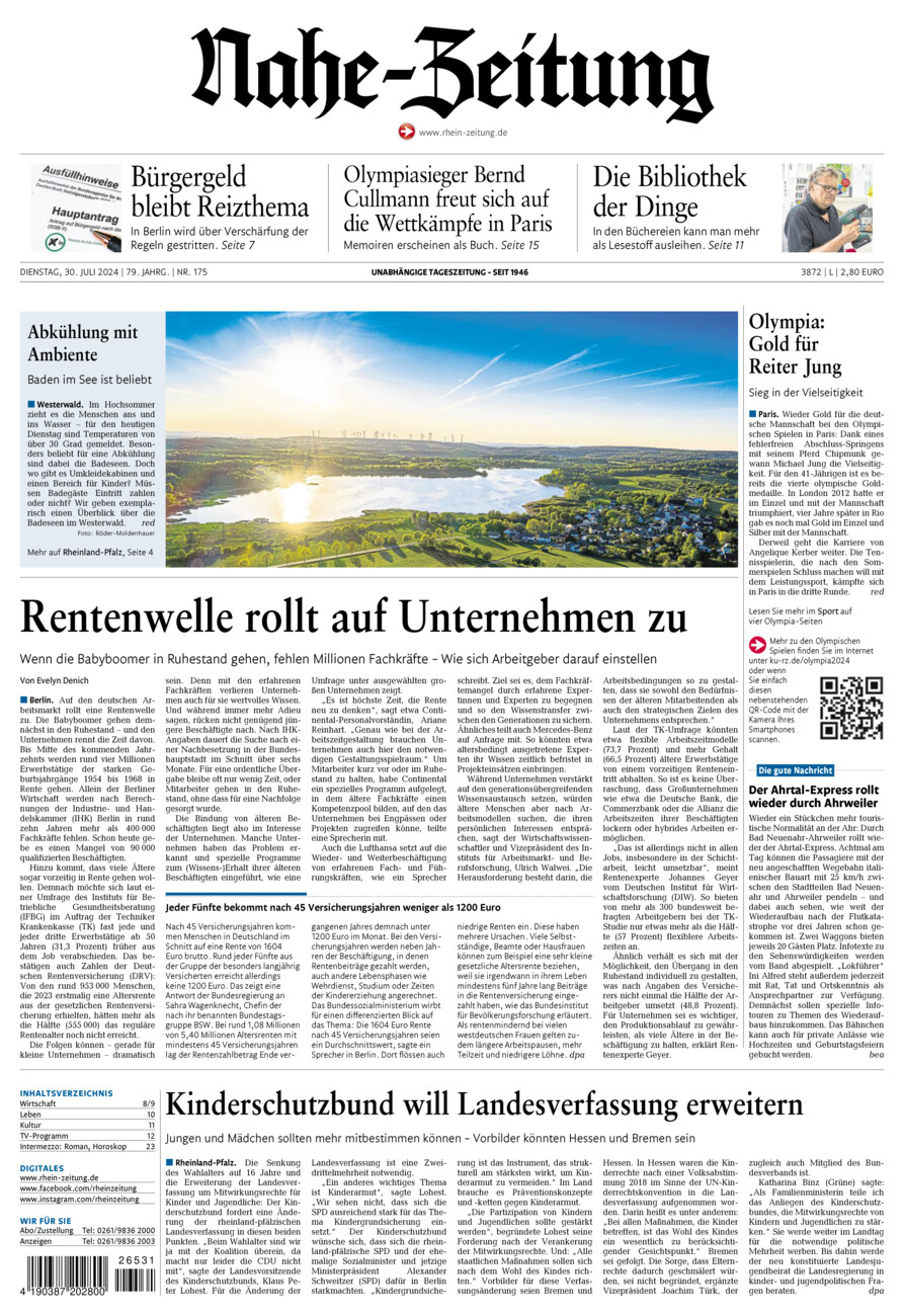 Nahe-Zeitung vom Dienstag, 30.07.2024