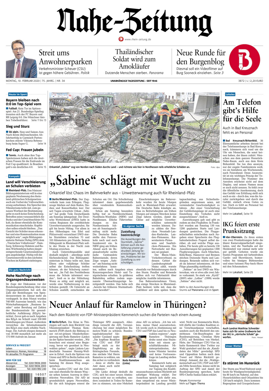 Nahe-Zeitung vom Montag, 10.02.2020