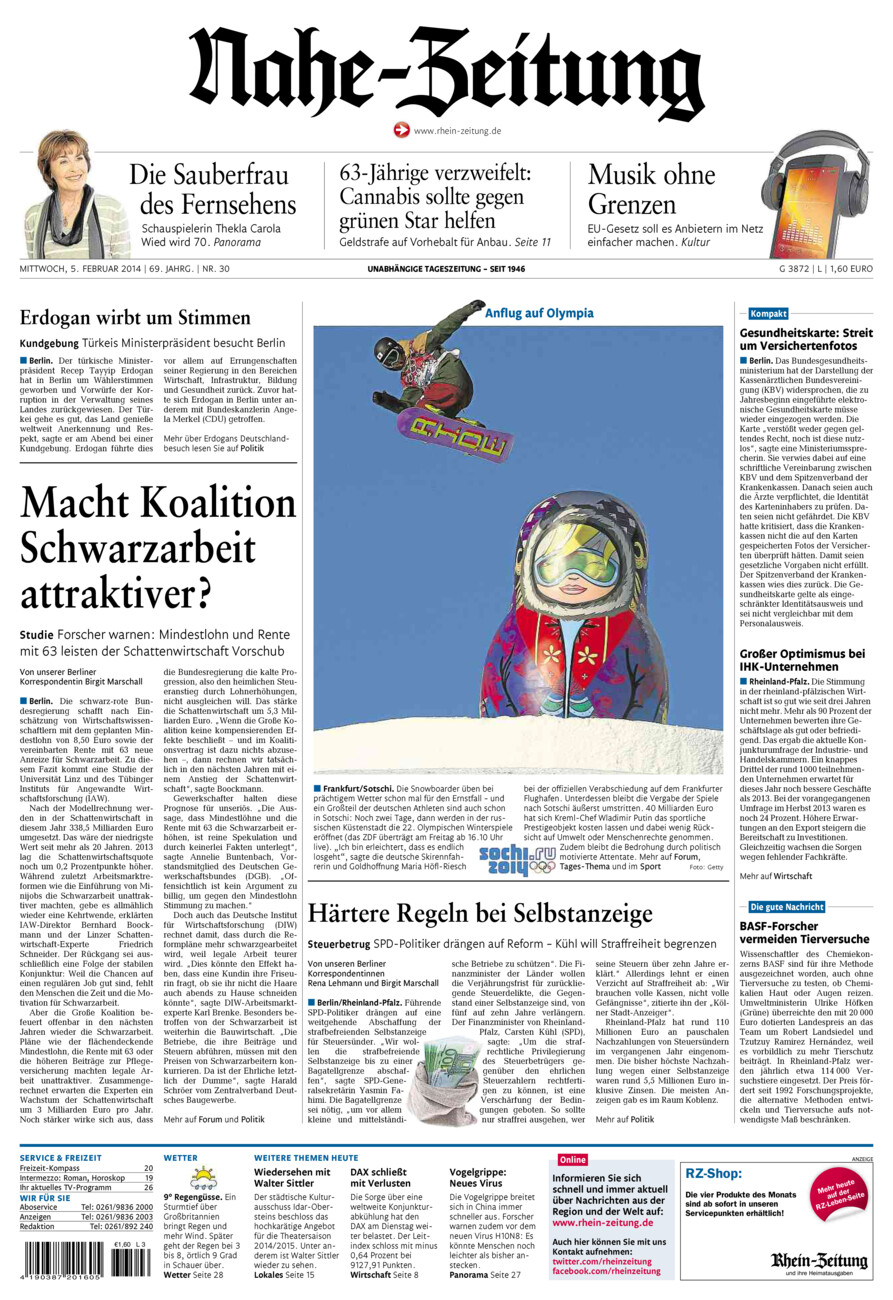 Nahe-Zeitung vom Mittwoch, 05.02.2014