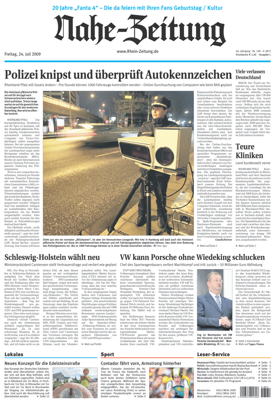 Nahe-Zeitung vom Freitag, 24.07.2009