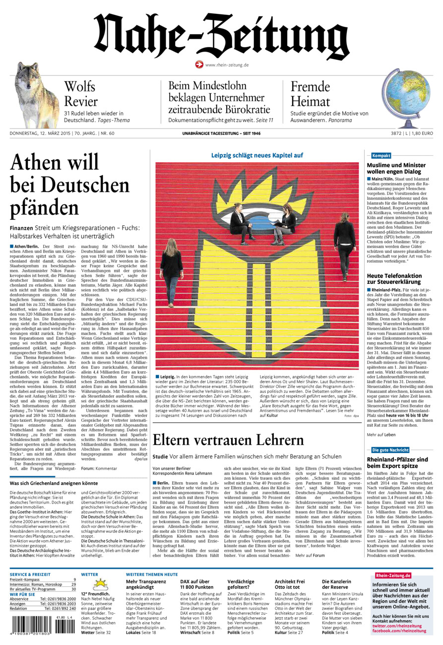 Nahe-Zeitung vom Donnerstag, 12.03.2015