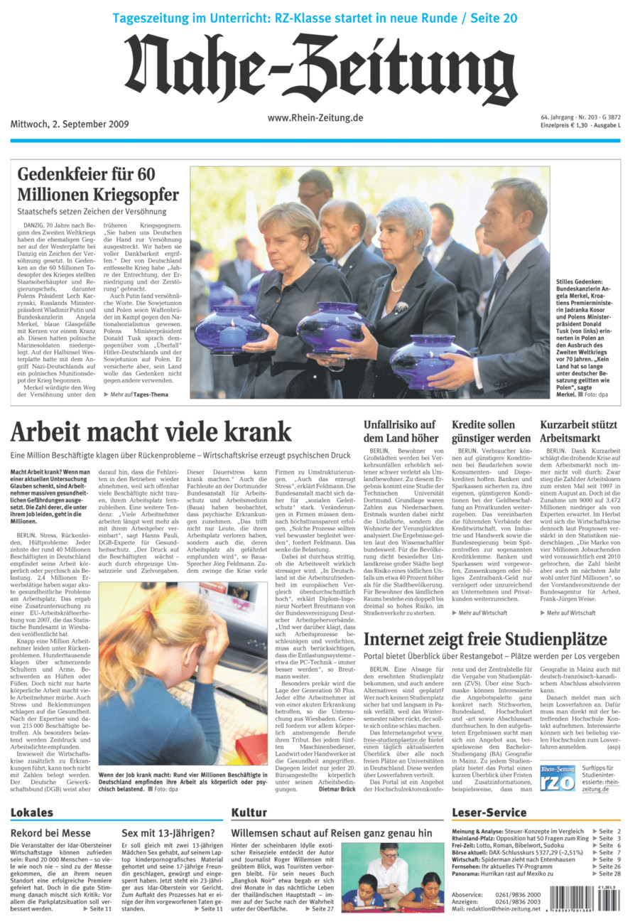 Nahe-Zeitung vom Mittwoch, 02.09.2009