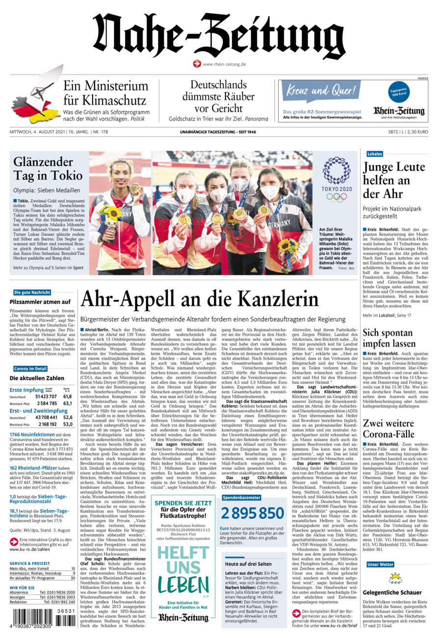 Nahe-Zeitung vom Mittwoch, 04.08.2021