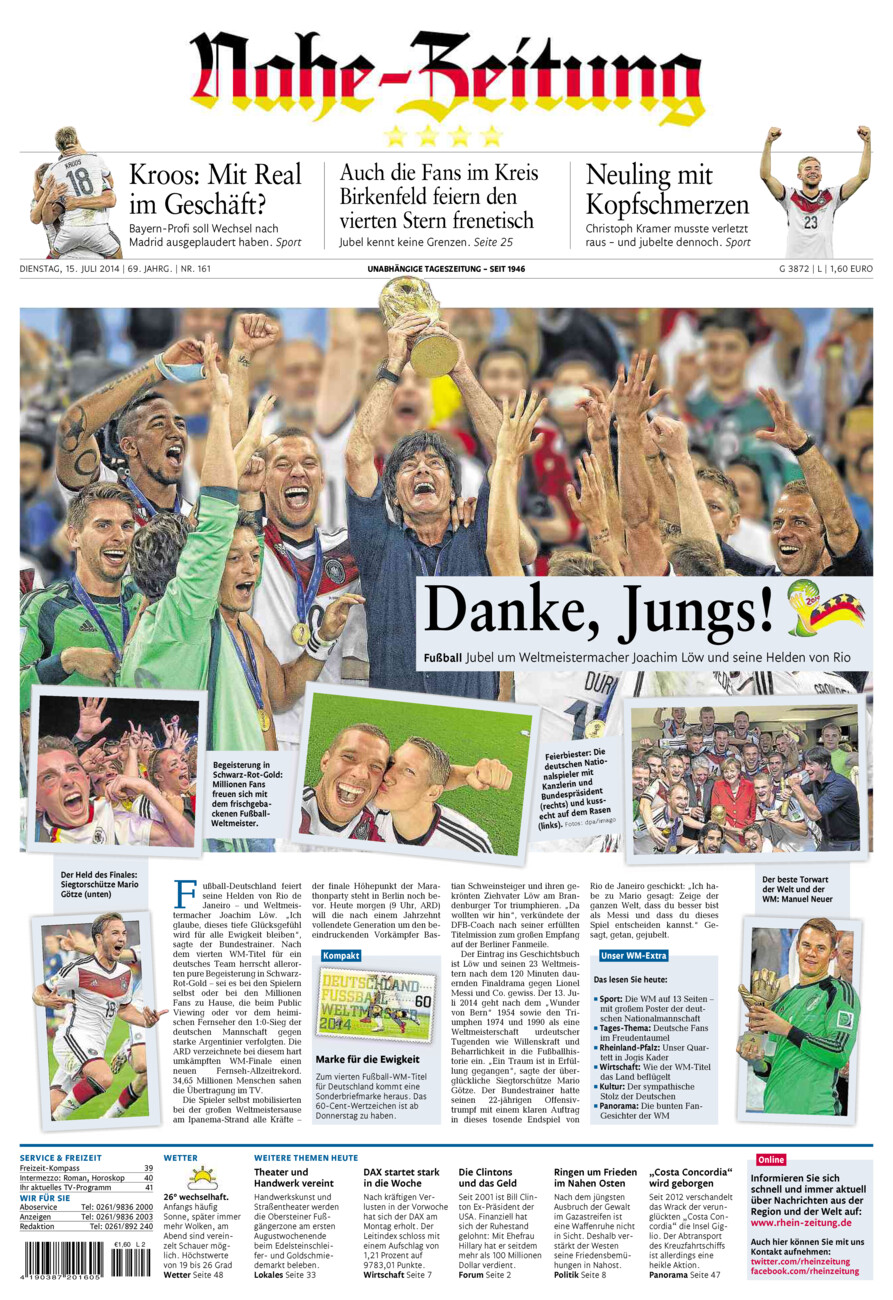 Nahe-Zeitung vom Dienstag, 15.07.2014
