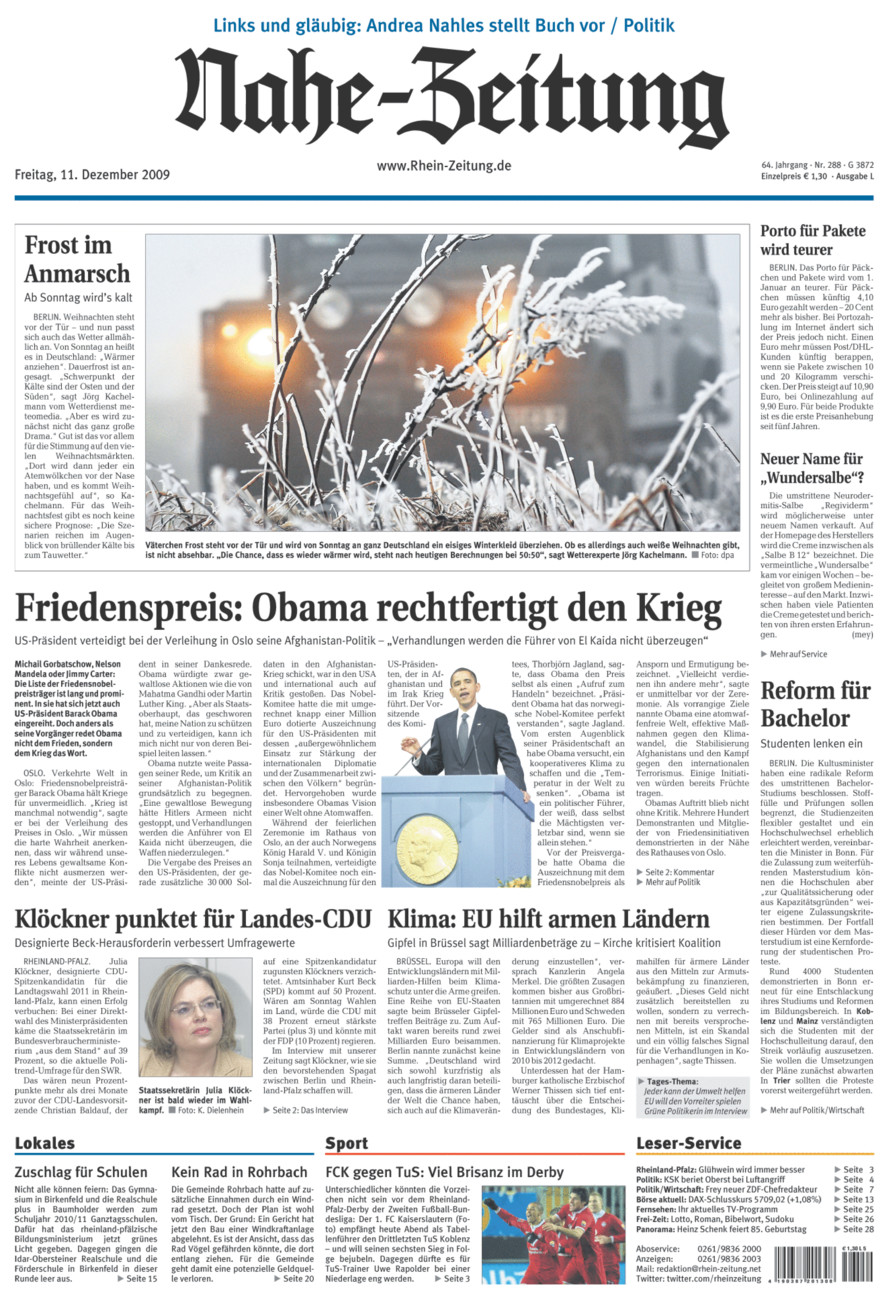 Nahe-Zeitung vom Freitag, 11.12.2009