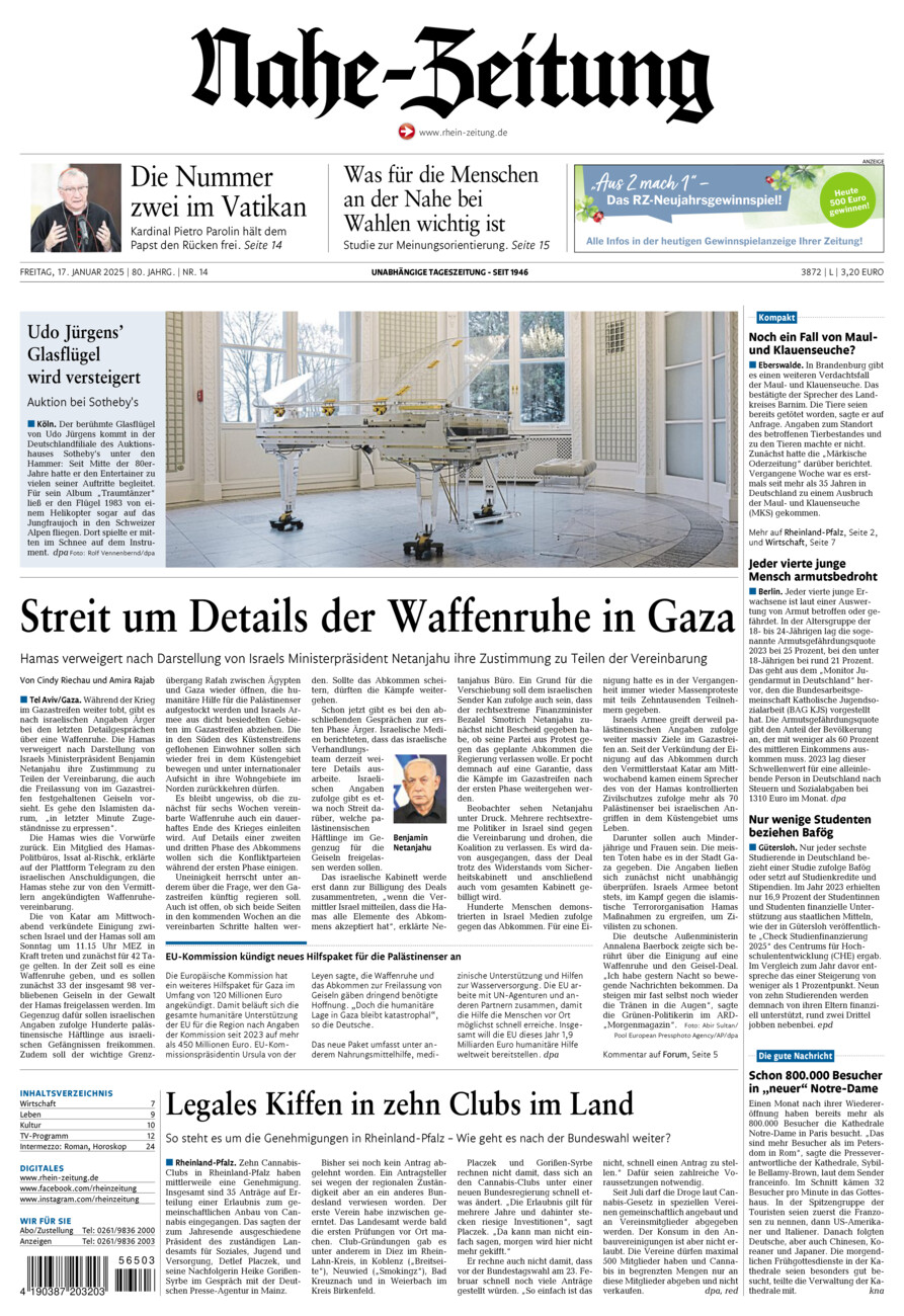 Nahe-Zeitung vom Freitag, 17.01.2025