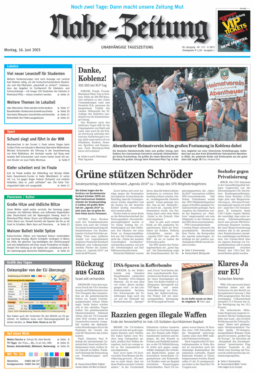 Nahe-Zeitung vom Montag, 16.06.2003