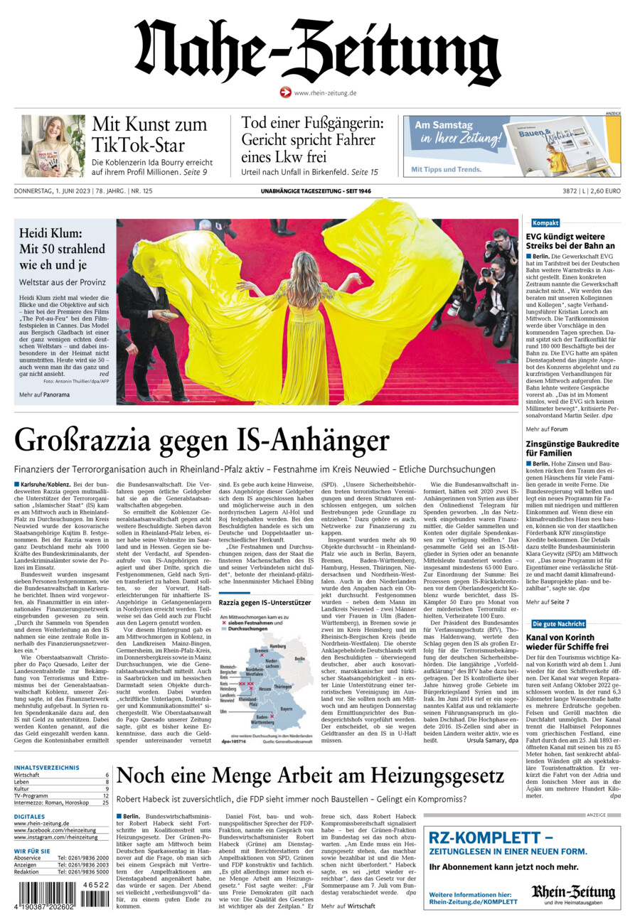 Nahe-Zeitung vom Donnerstag, 01.06.2023