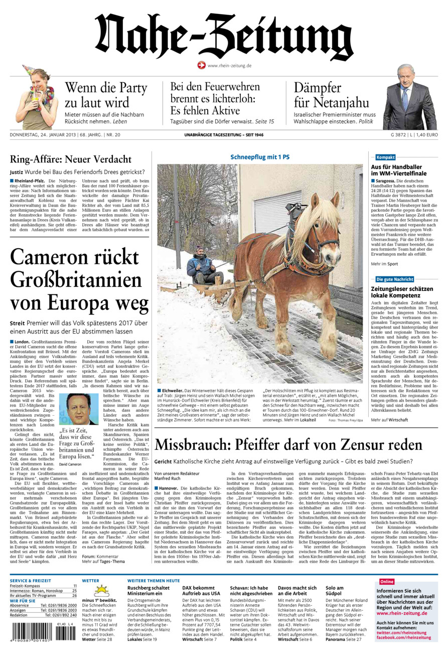 Nahe-Zeitung vom Donnerstag, 24.01.2013