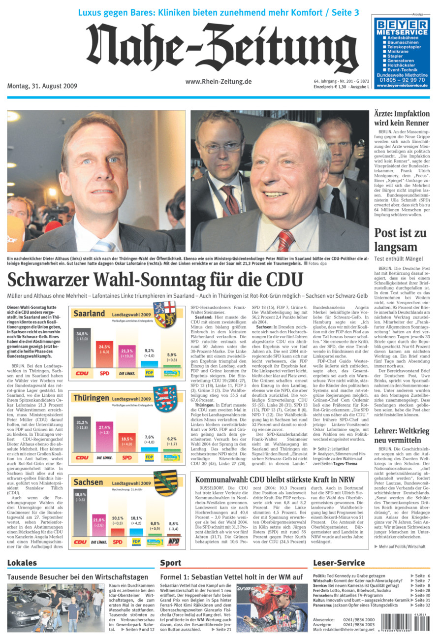 Nahe-Zeitung vom Montag, 31.08.2009