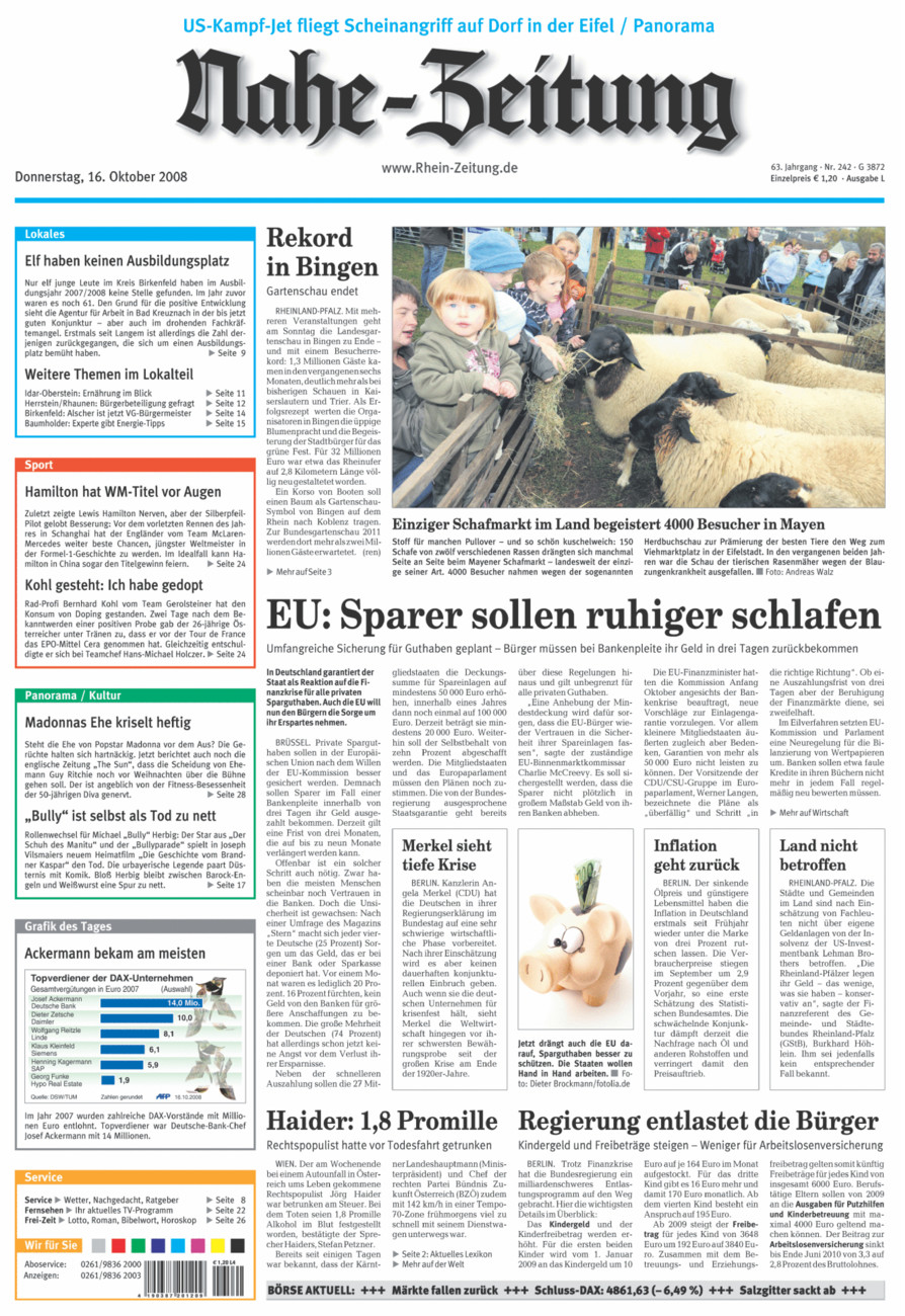 Nahe-Zeitung vom Donnerstag, 16.10.2008