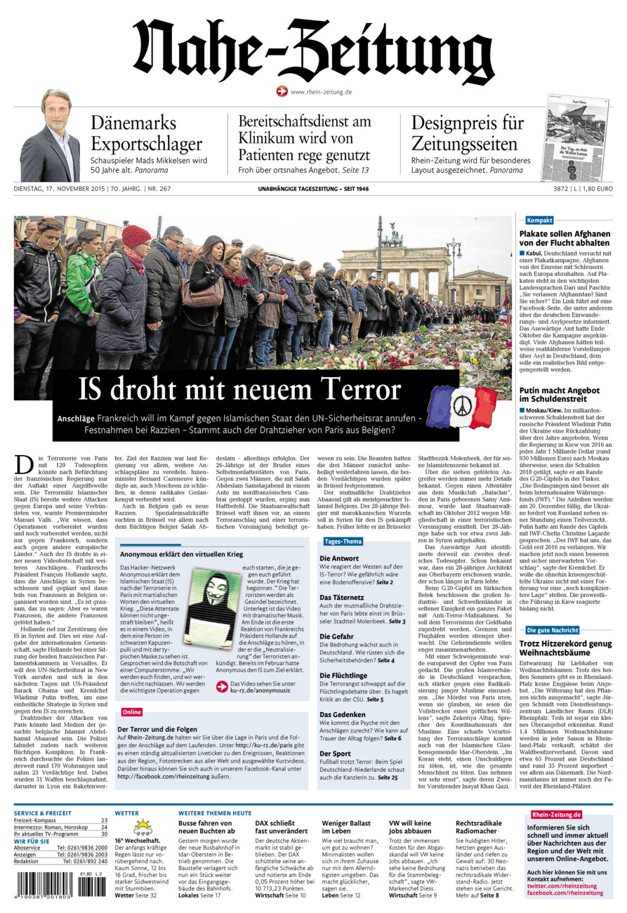 Nahe-Zeitung vom Dienstag, 17.11.2015