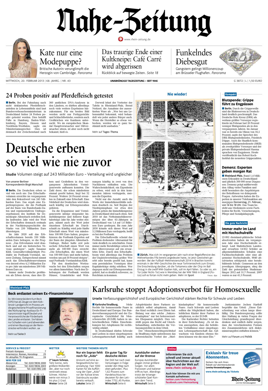 Nahe-Zeitung vom Mittwoch, 20.02.2013