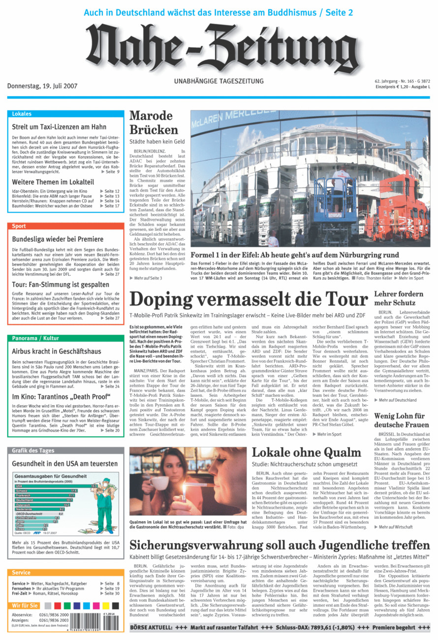 Nahe-Zeitung vom Donnerstag, 19.07.2007