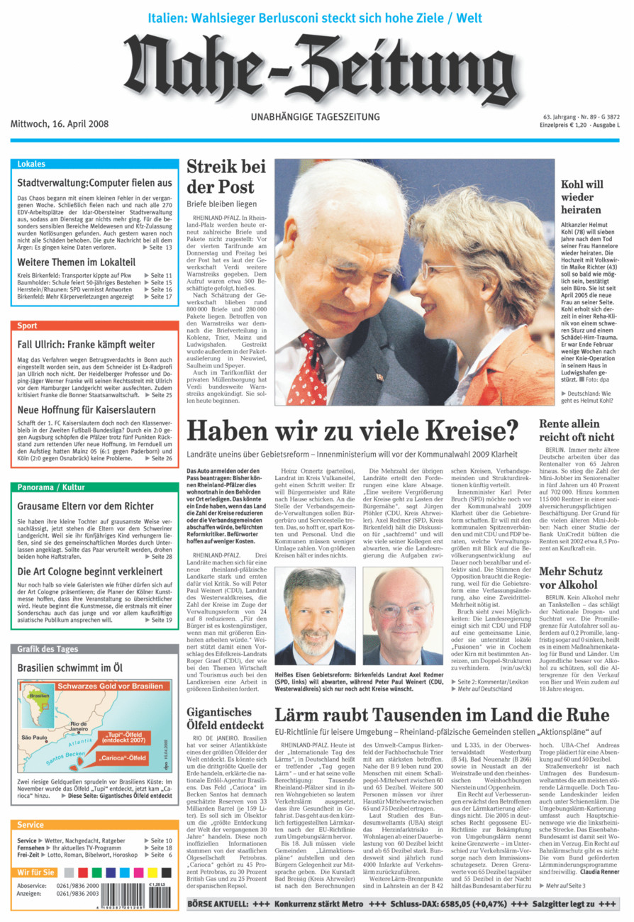 Nahe-Zeitung vom Mittwoch, 16.04.2008