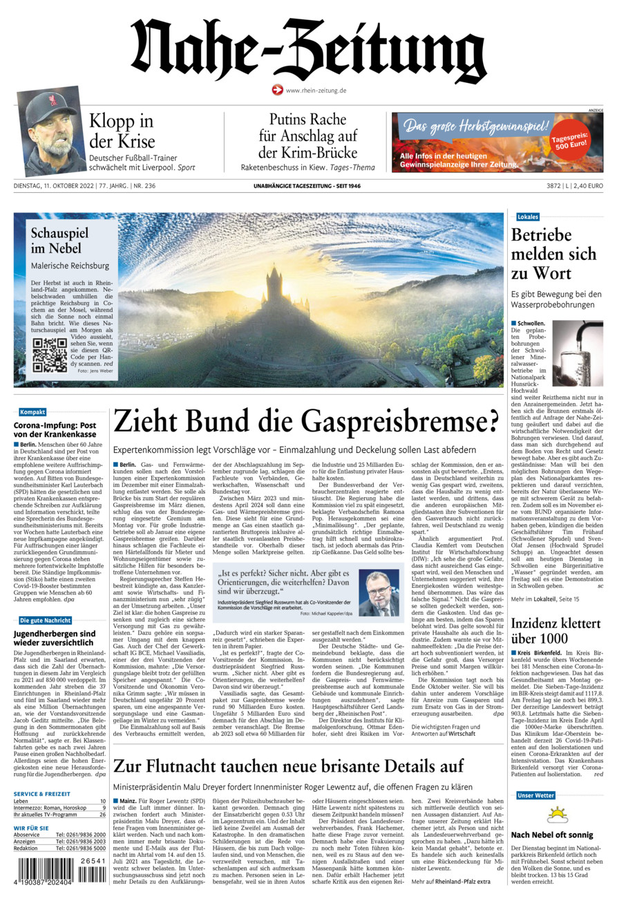 Nahe-Zeitung vom Dienstag, 11.10.2022