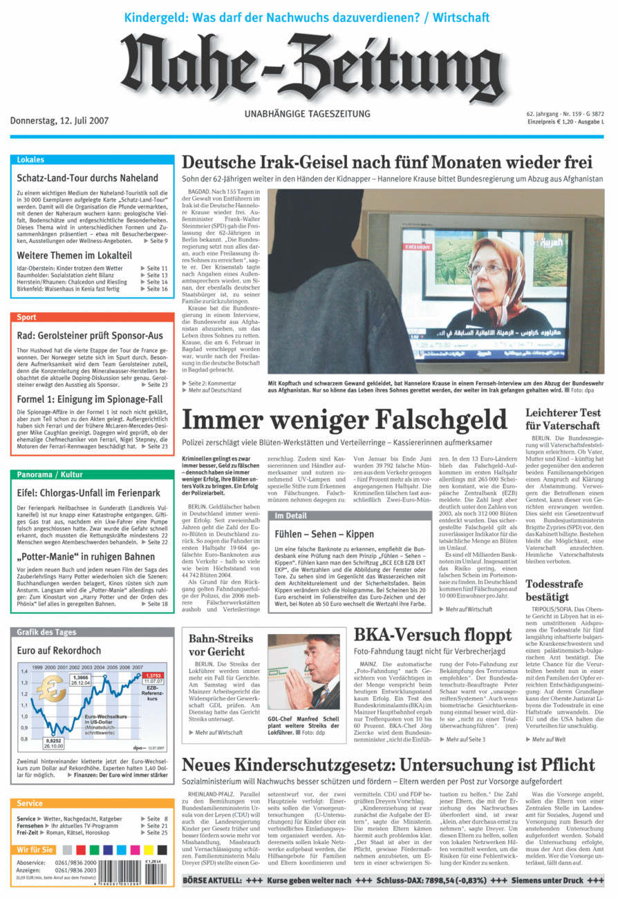 Nahe-Zeitung vom Donnerstag, 12.07.2007