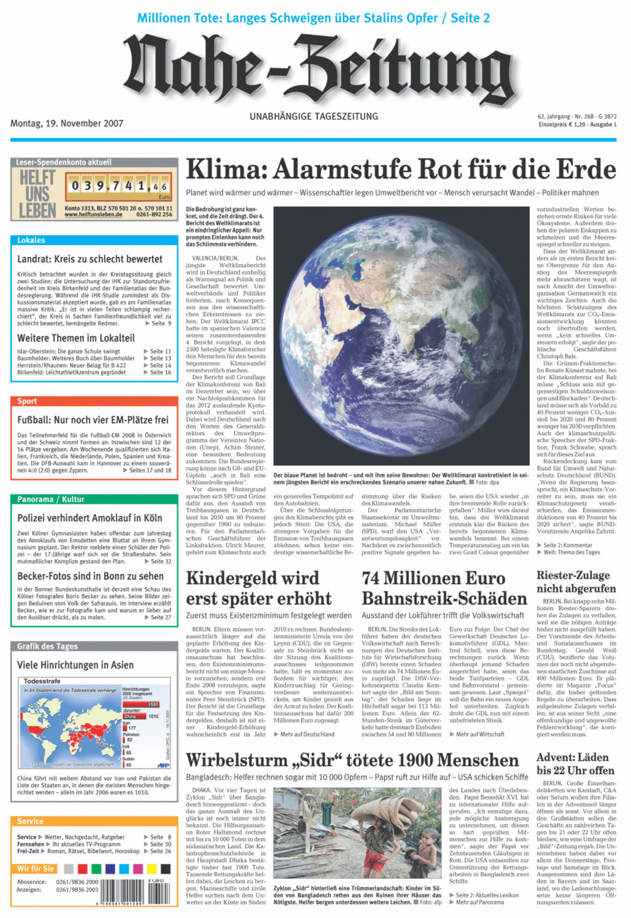 Nahe-Zeitung vom Montag, 19.11.2007