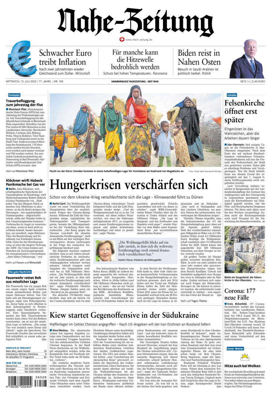 Nahe-Zeitung vom Mittwoch, 13.07.2022