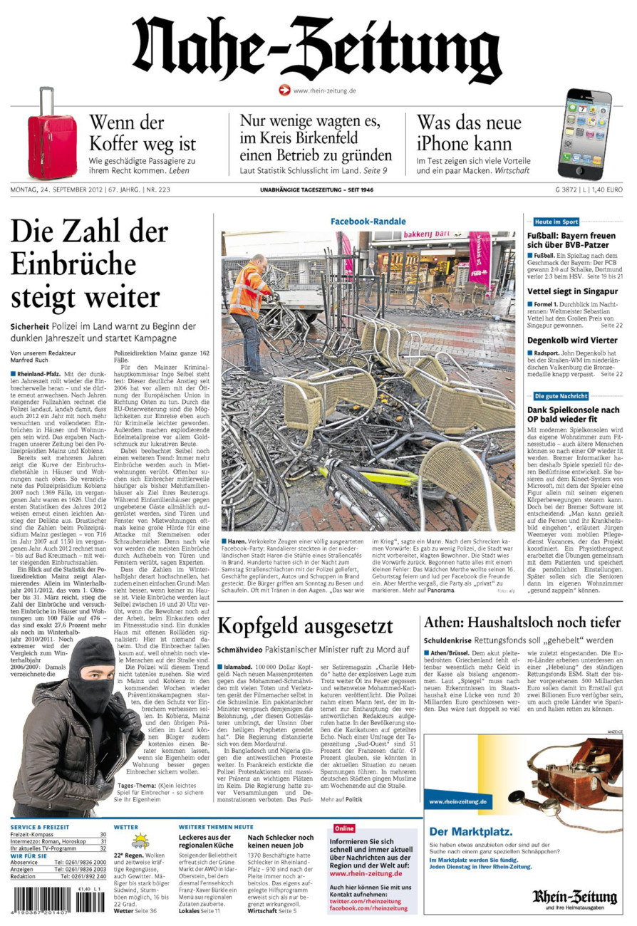 Nahe-Zeitung vom Montag, 24.09.2012