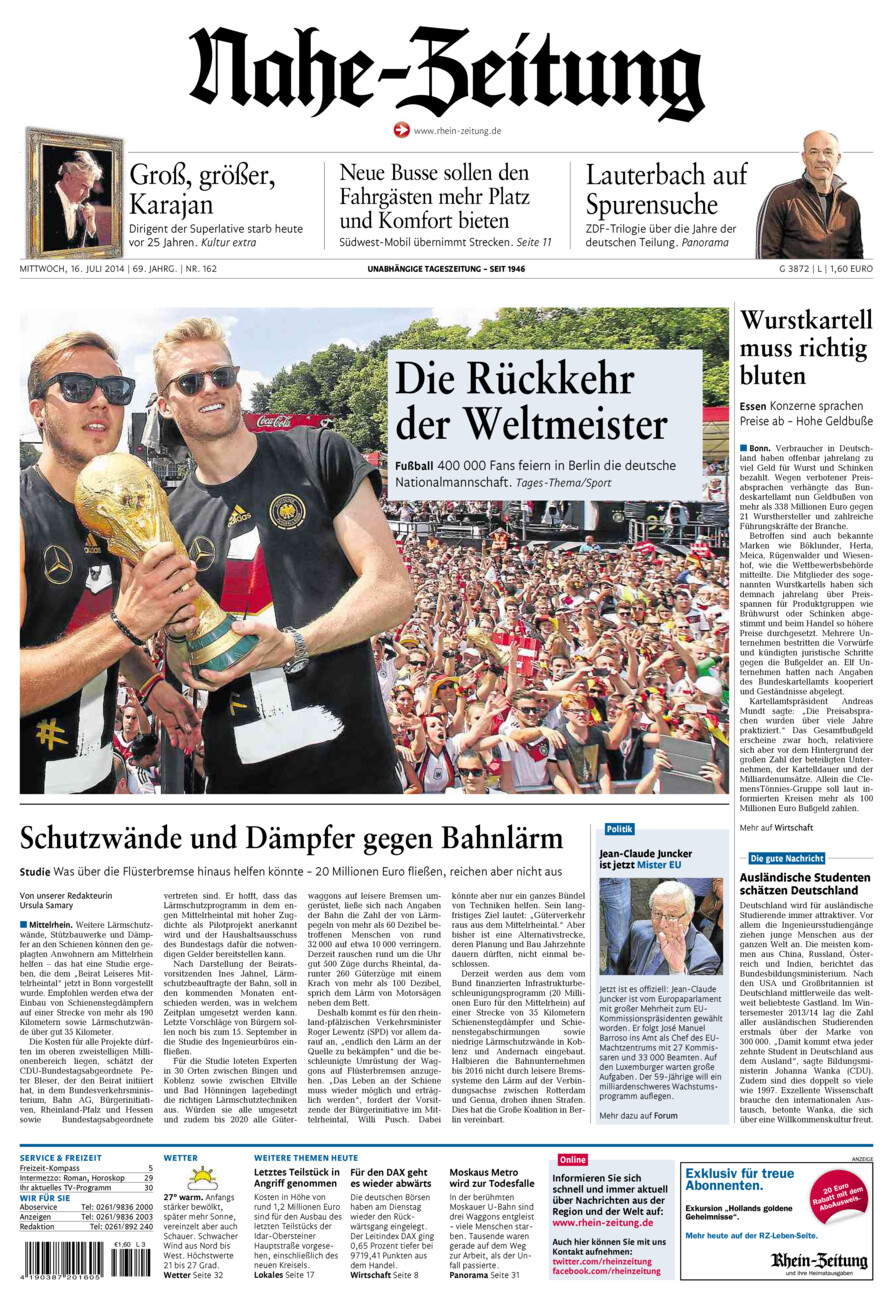 Nahe-Zeitung vom Mittwoch, 16.07.2014