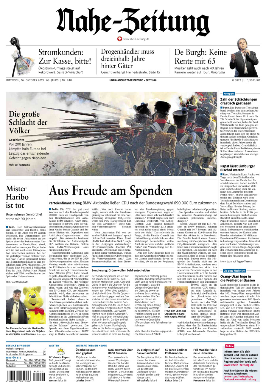 Nahe-Zeitung vom Mittwoch, 16.10.2013
