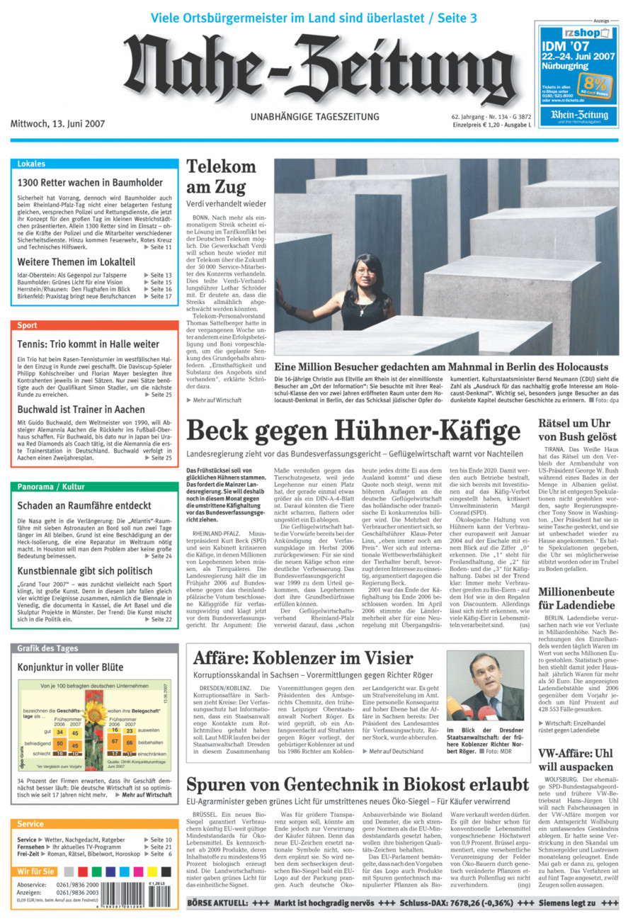 Nahe-Zeitung vom Mittwoch, 13.06.2007
