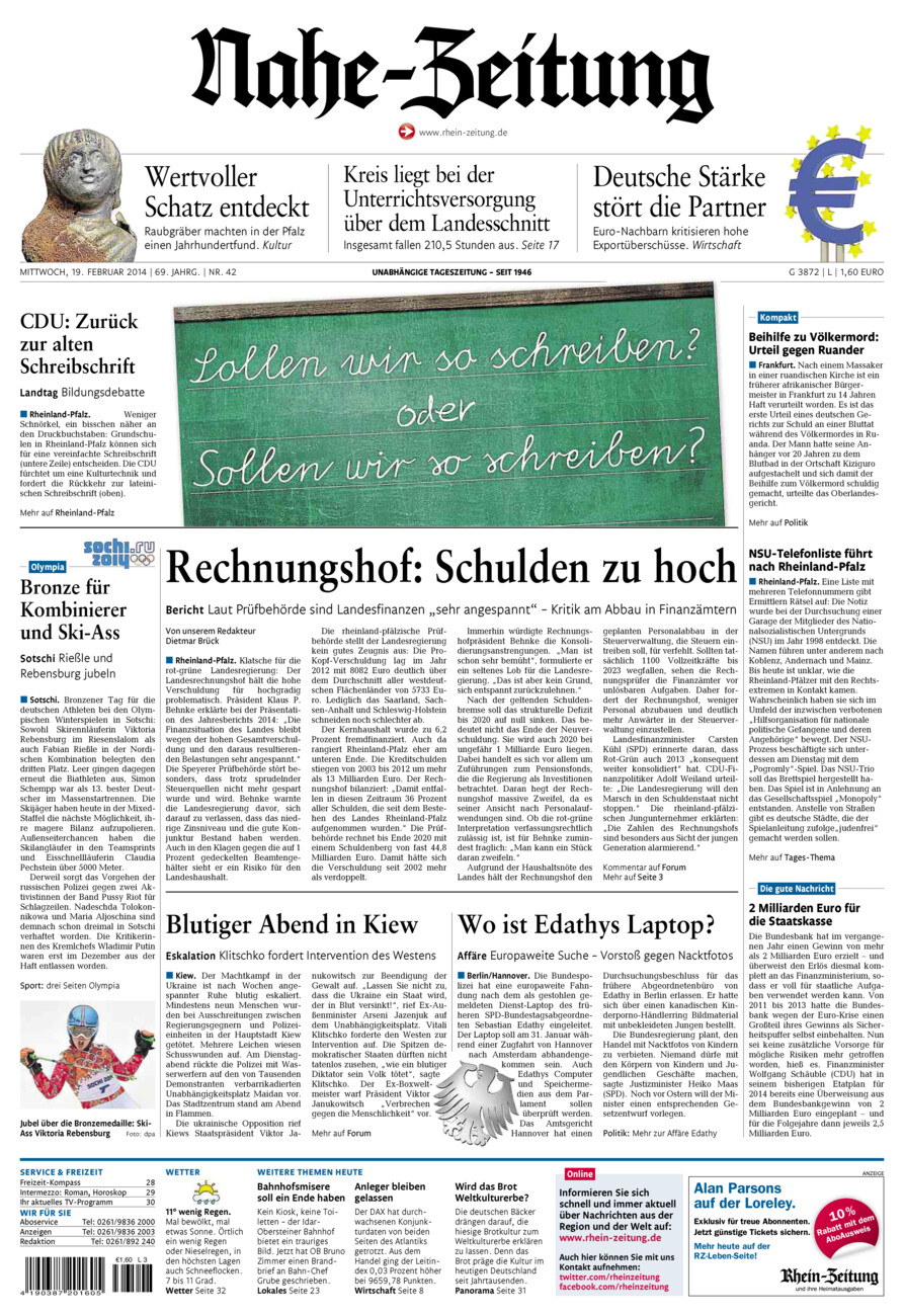 Nahe-Zeitung vom Mittwoch, 19.02.2014
