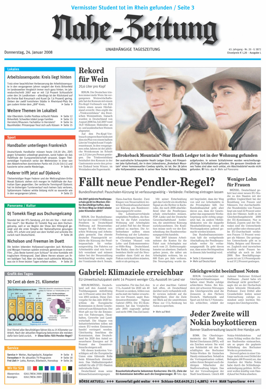 Nahe-Zeitung vom Donnerstag, 24.01.2008