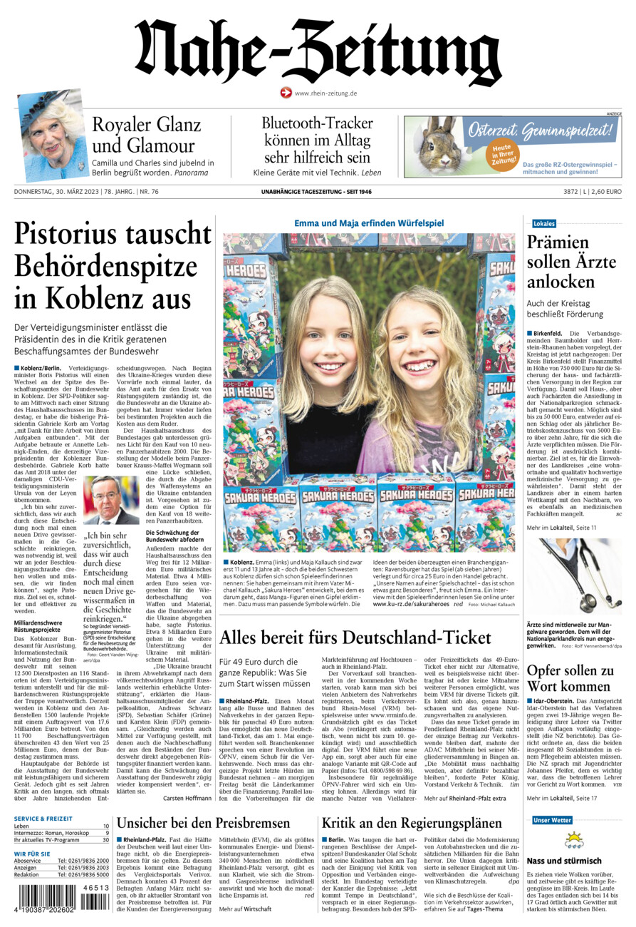 Nahe-Zeitung vom Donnerstag, 30.03.2023