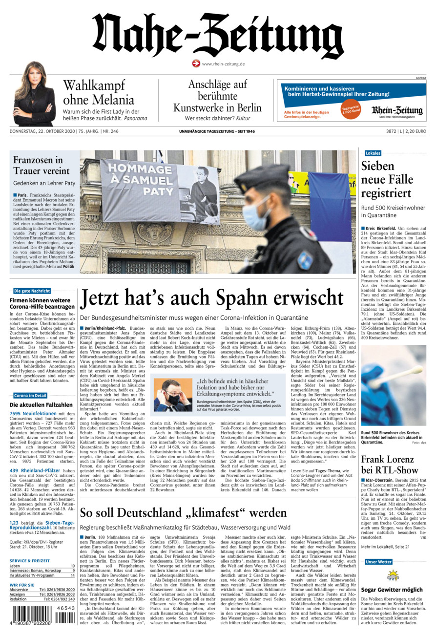 Nahe-Zeitung vom Donnerstag, 22.10.2020
