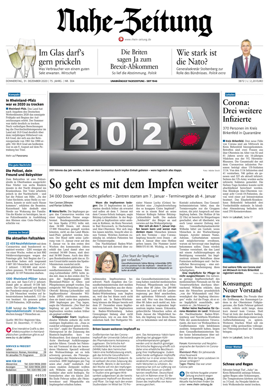 Nahe-Zeitung vom Donnerstag, 31.12.2020