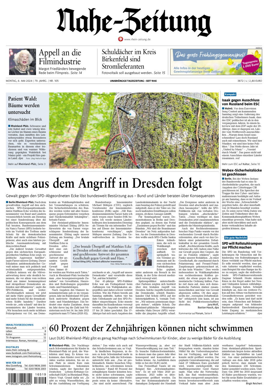 Nahe-Zeitung vom Montag, 06.05.2024