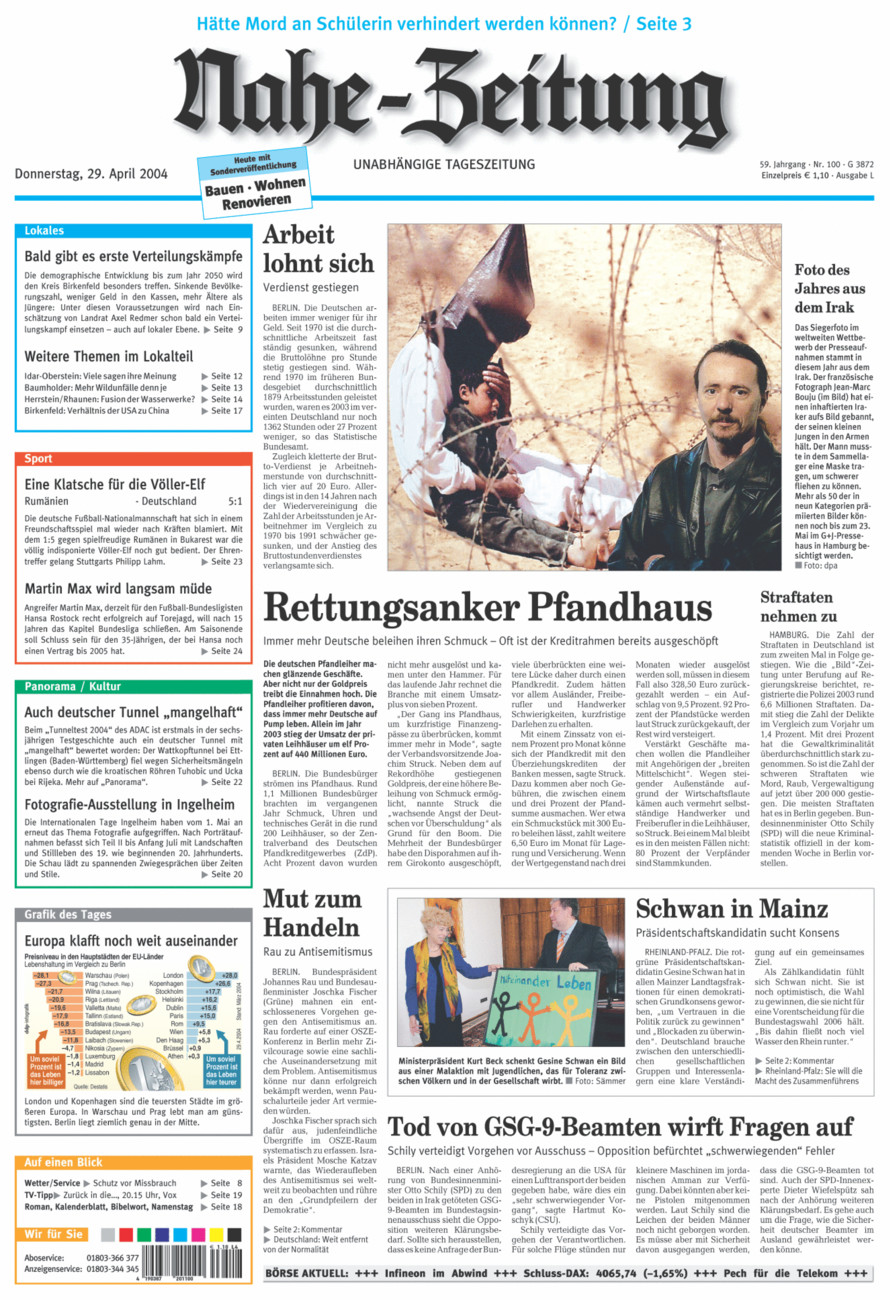 Nahe-Zeitung vom Donnerstag, 29.04.2004