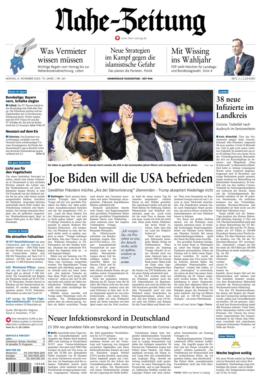 Nahe-Zeitung vom Montag, 09.11.2020