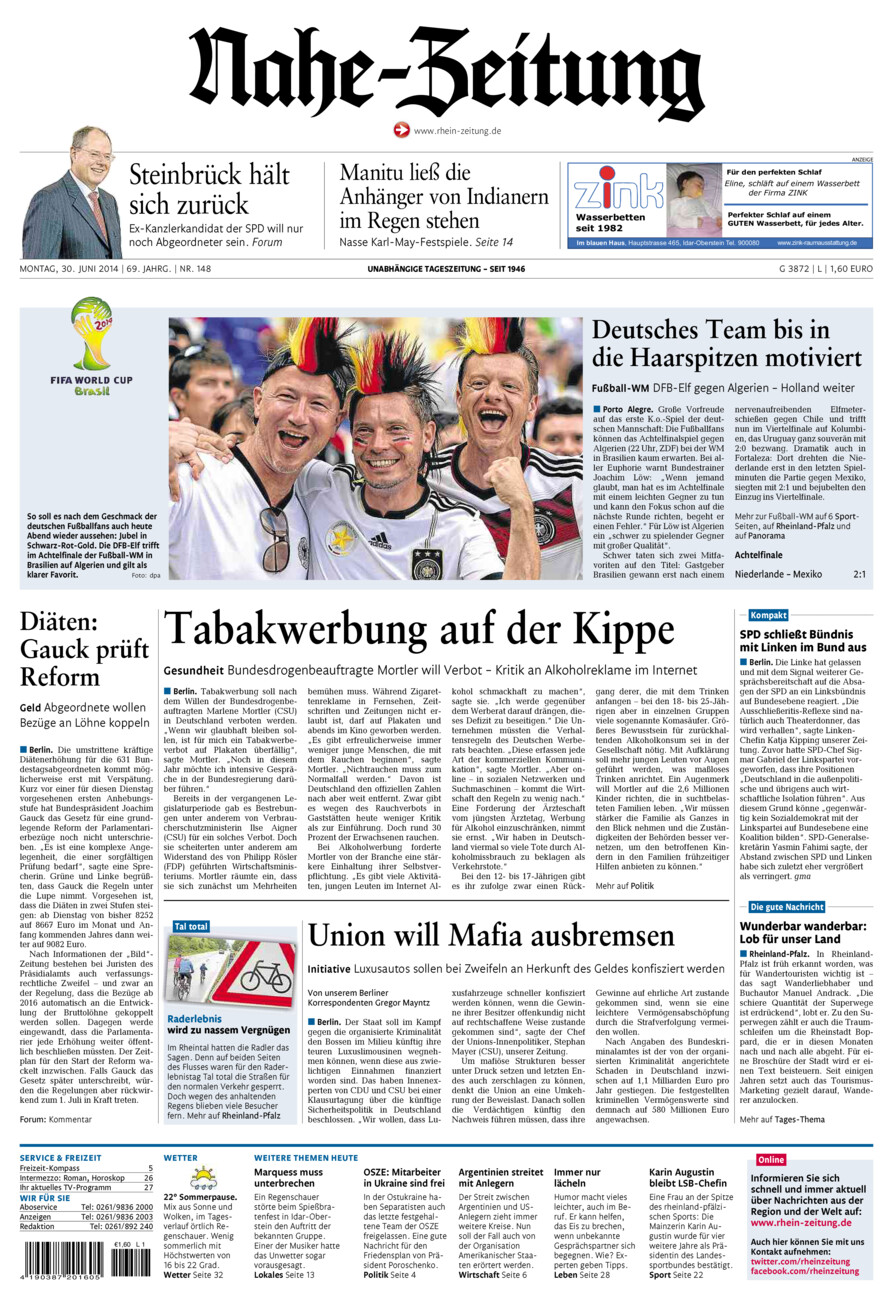 Nahe-Zeitung vom Montag, 30.06.2014