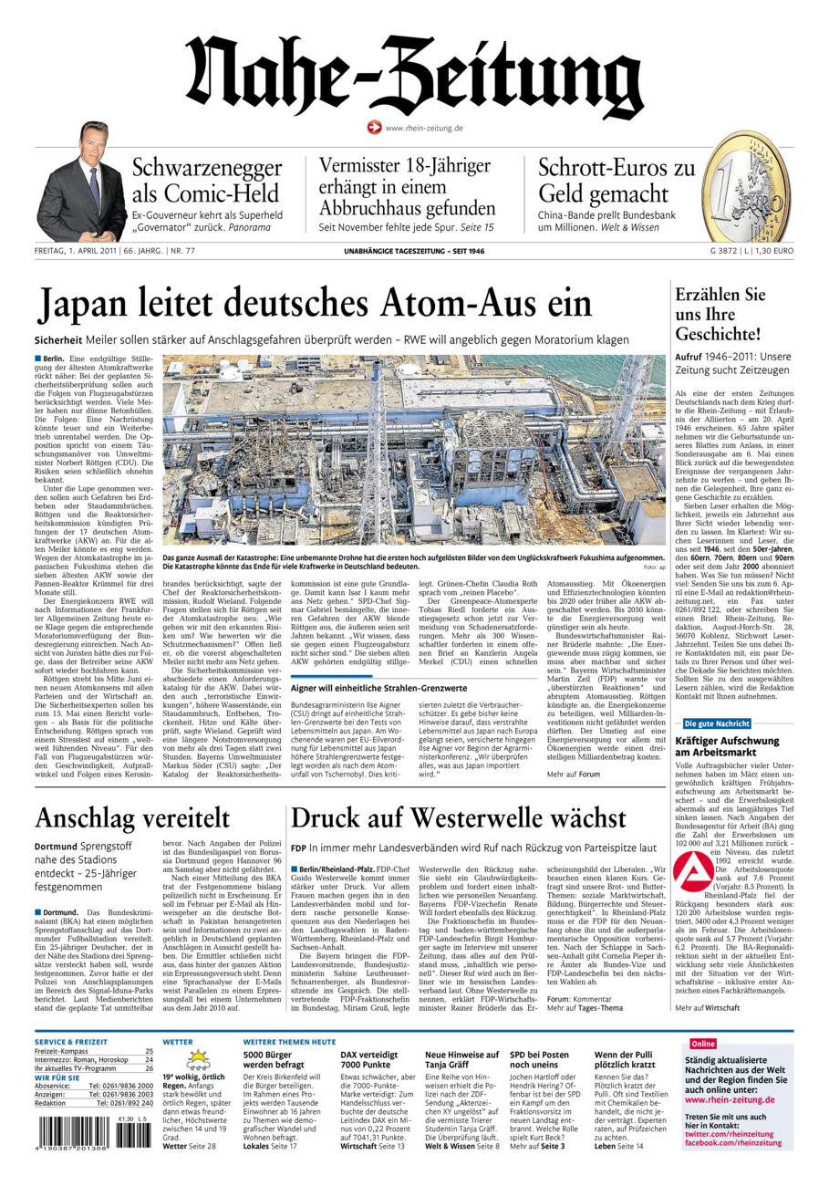 Nahe-Zeitung vom Freitag, 01.04.2011