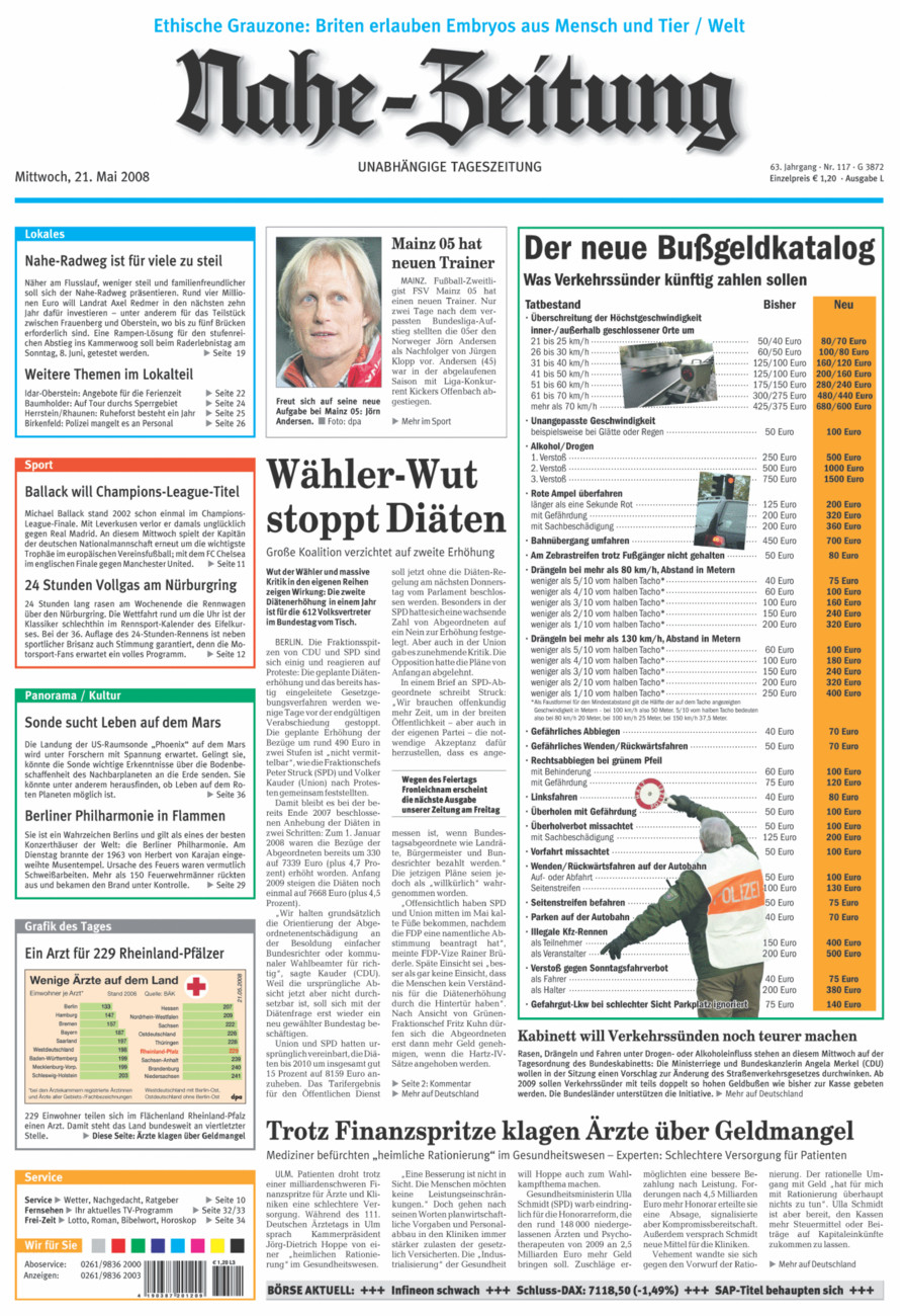 Nahe-Zeitung vom Mittwoch, 21.05.2008