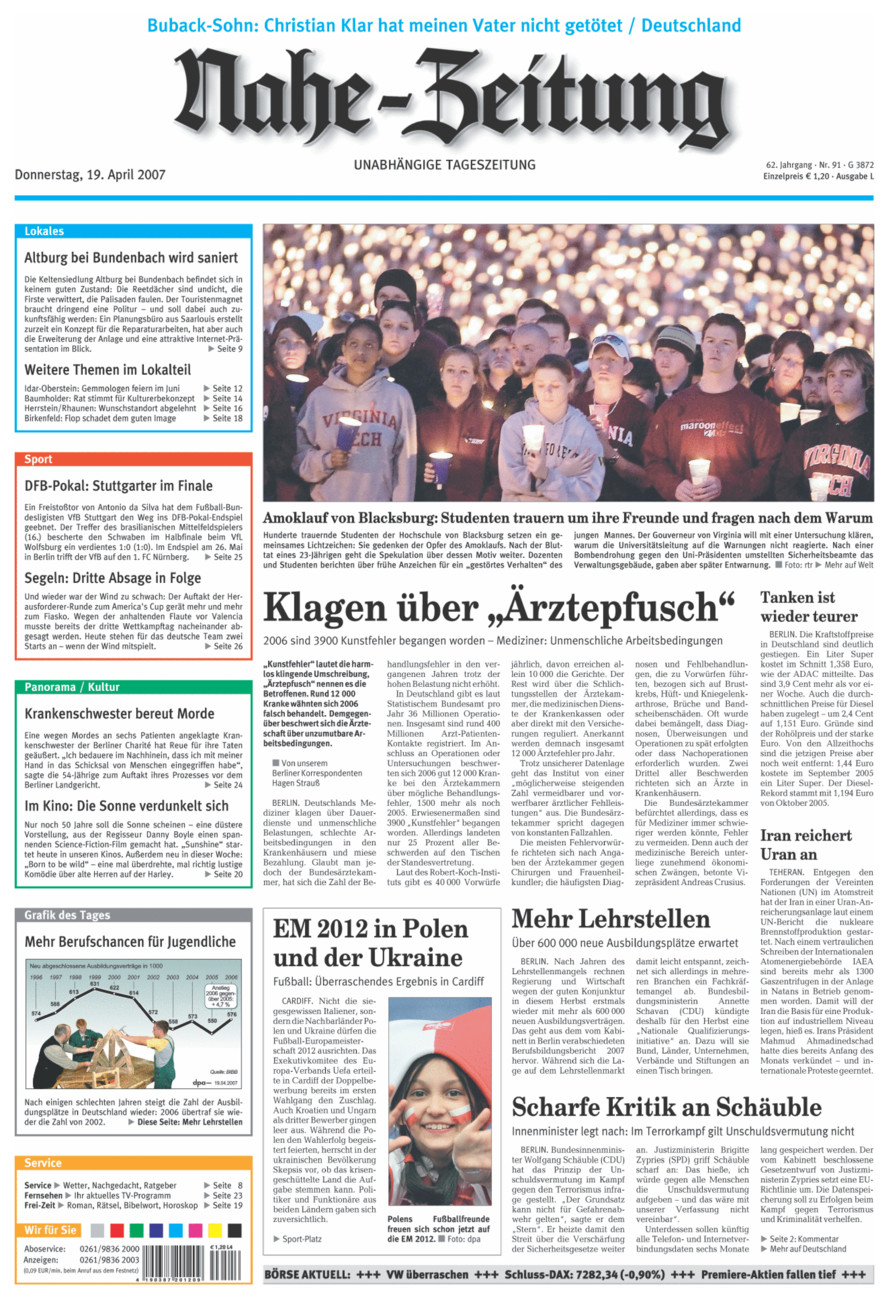 Nahe-Zeitung vom Donnerstag, 19.04.2007