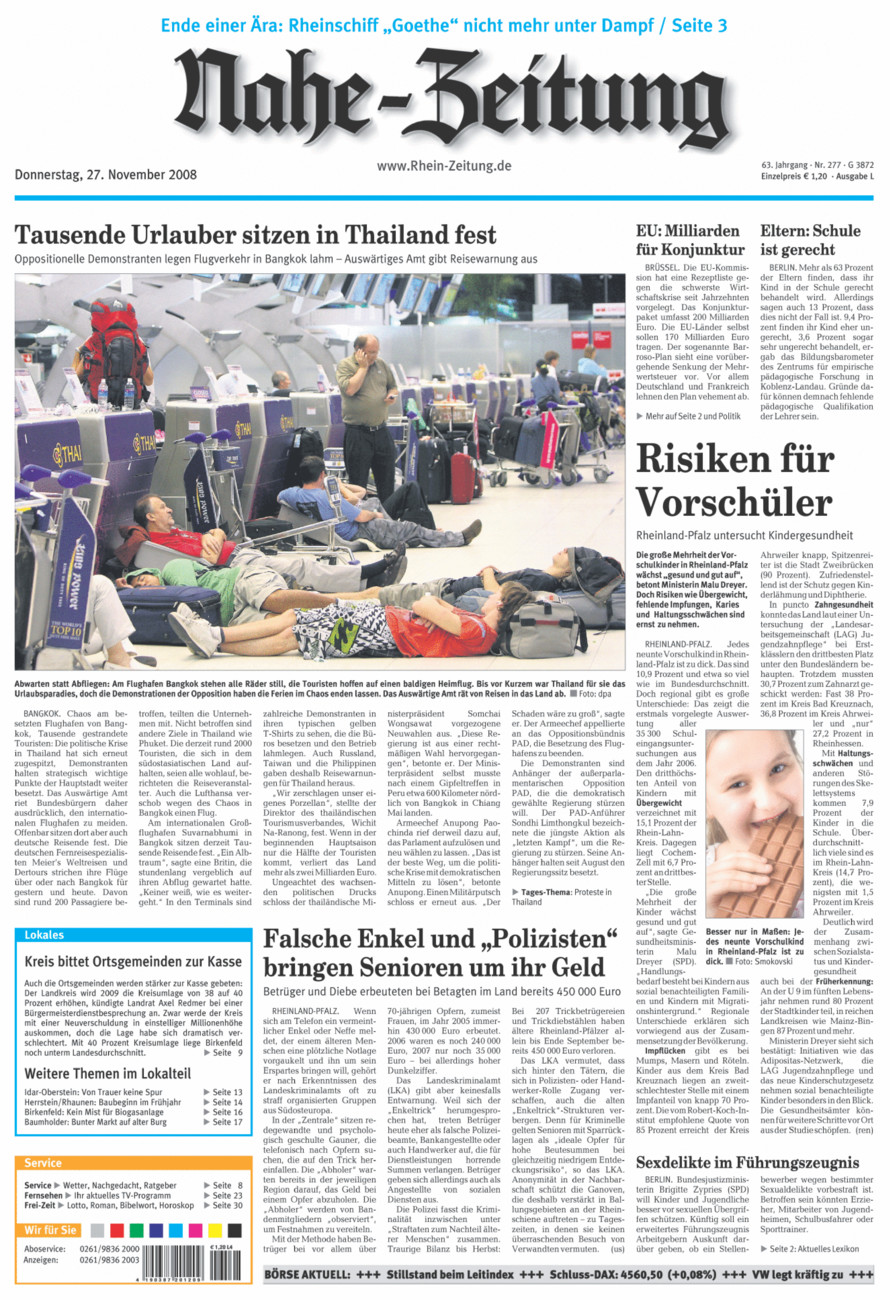 Nahe-Zeitung vom Donnerstag, 27.11.2008
