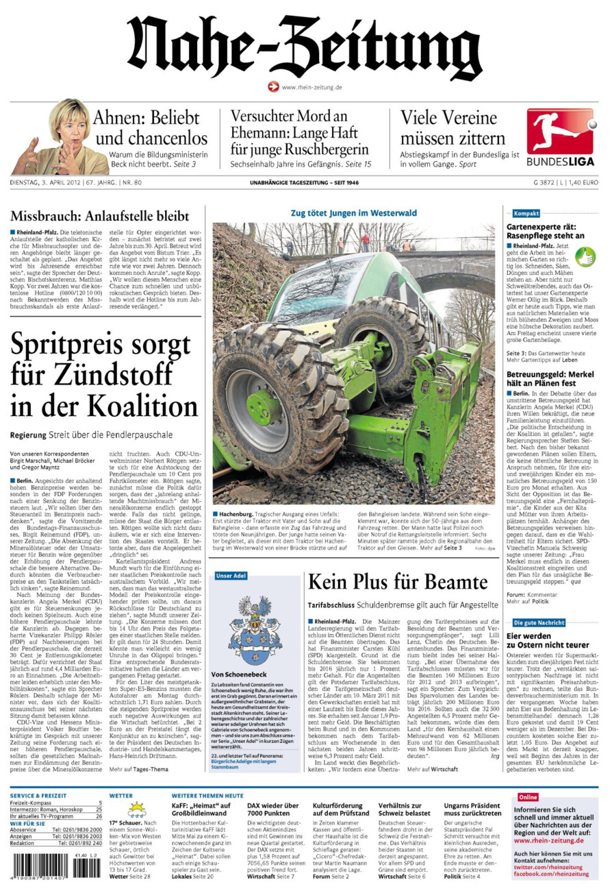 Nahe-Zeitung vom Dienstag, 03.04.2012